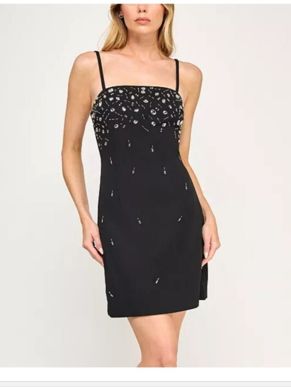 BCX NWT Black Rhinestone Beaded Bodycon Mini Dress Size M Y2K Party